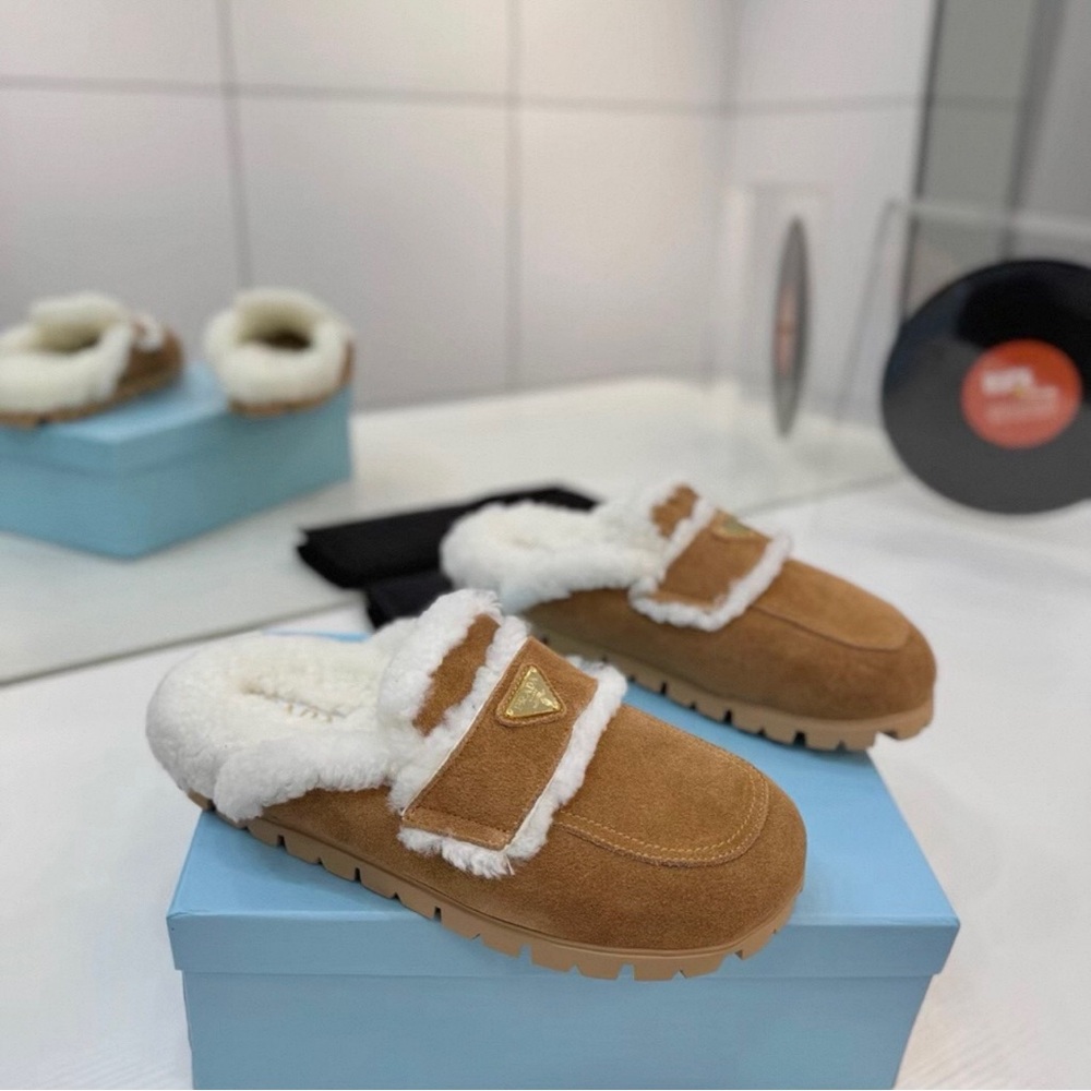 Prada Brown and White Women's Slippers